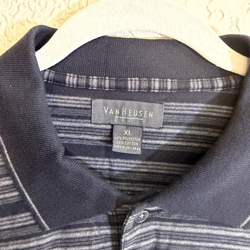 Van Heusen Polo Mens XL Black Striped Short Sleeve Pocket Banded Bottom NEW - Picture 7 of 8